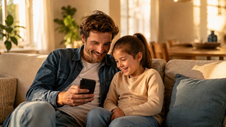Des mains feuillettent des photos de famille posées sur une table
